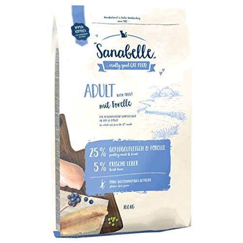 Sanabelle Trockenfutter für ausgewachsene Katzen, glutenfrei mit Forellen, 2 x 10 kg, für Zimmerkatzen ab 1 Jahr, reich an Omega-3 und 6 und Inulin