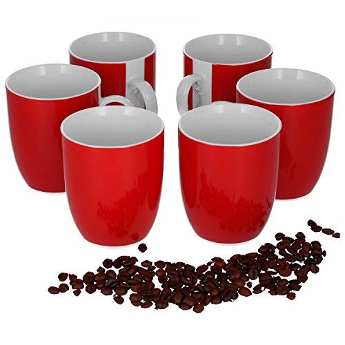Van Well 6er Set Kaffeebecher Serie Vario Porzellan - Farbe wählbar, Farbe:rot