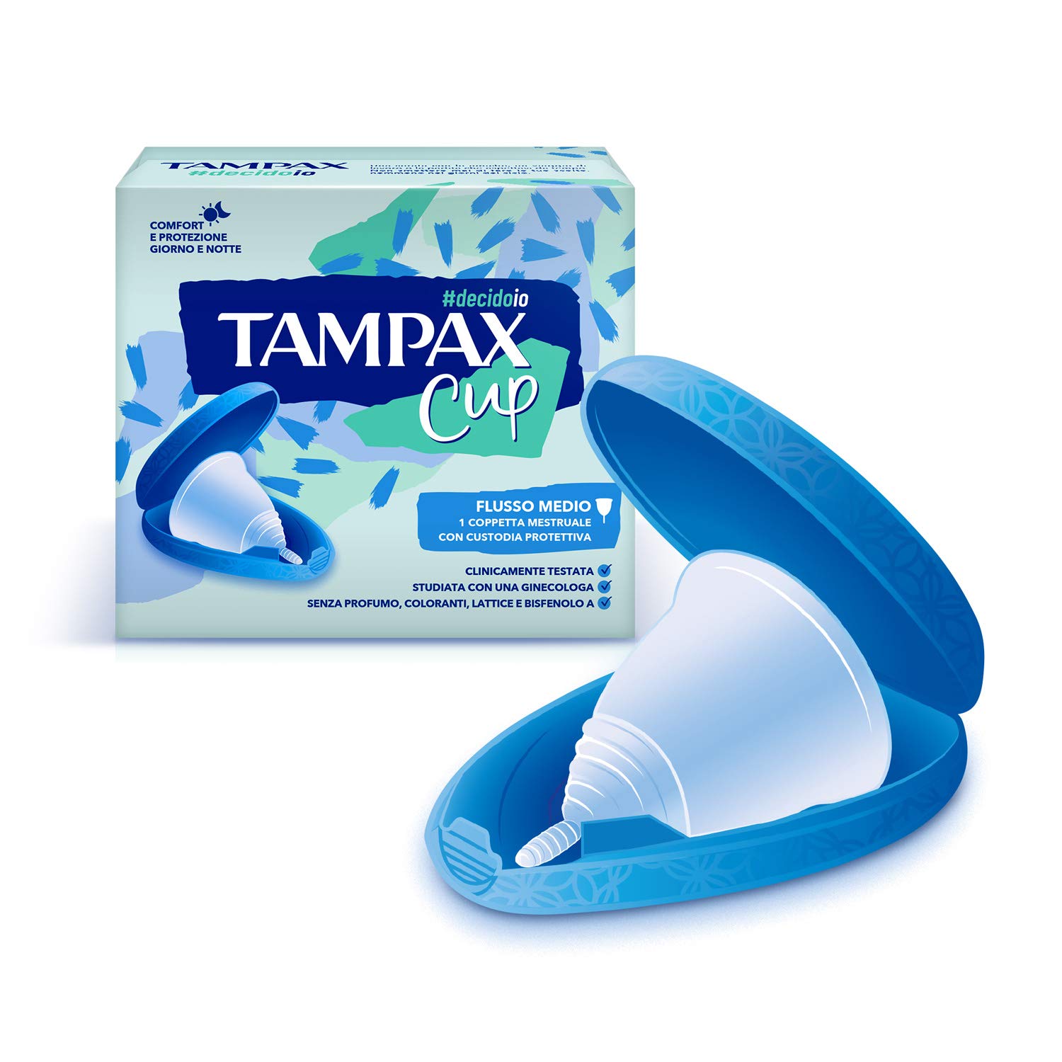 Tampax Cup, Menstruationstasse, wiederverwendbar mit Schutzhülle Mittlerer Fluss