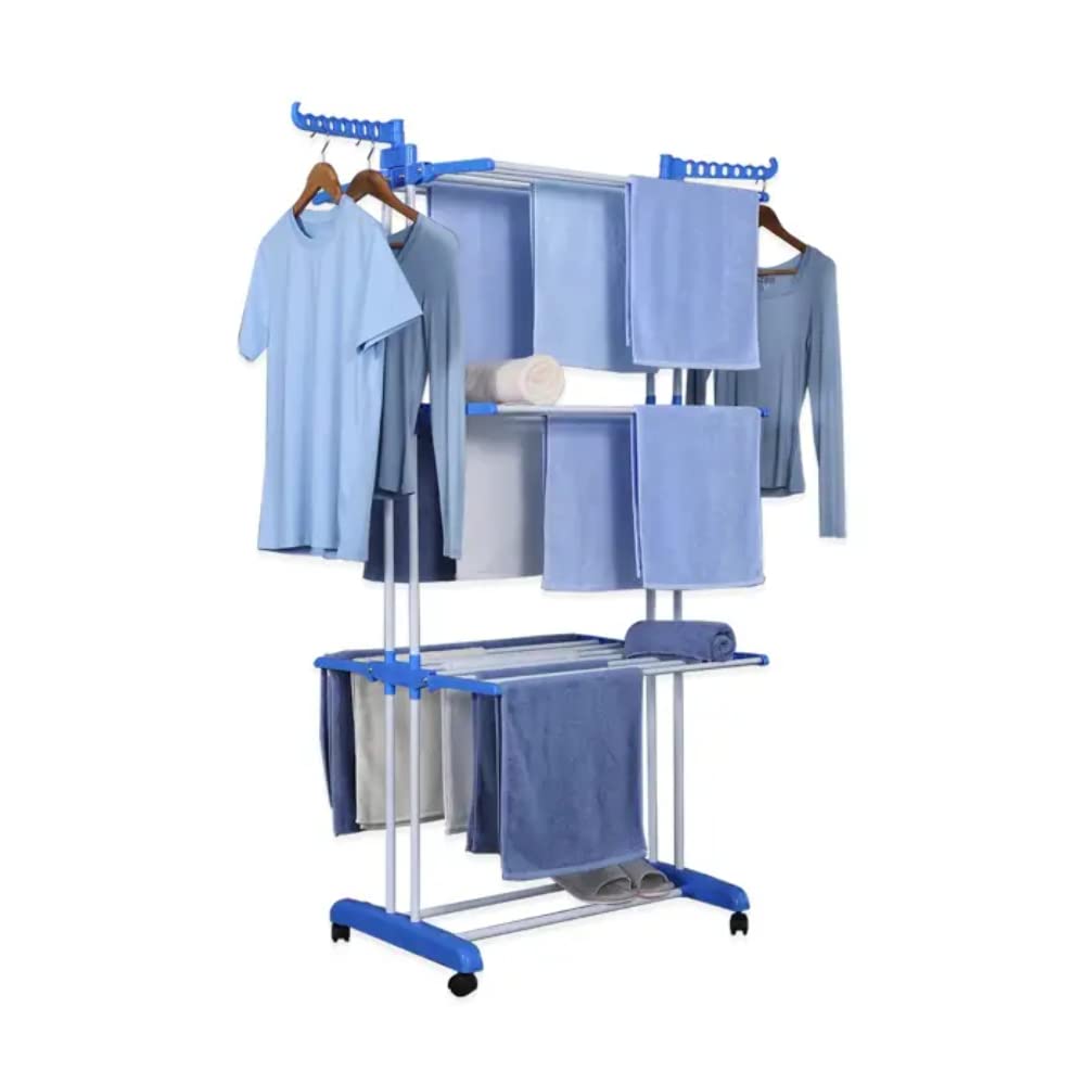 Herzberg Porte-vêtements de Déménagement HG8034BLU-Multifunktionaler Trockner-20 m stehend-leicht zu montieren ABS-Blau, Edelstahl