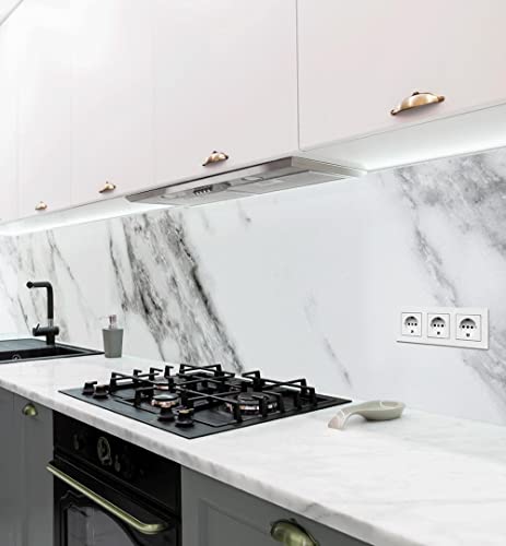 MyMaxxi | selbstklebende Küchenrückwand Folie ohne bohren | Aufkleber Motiv Marmor weiß | 60cm hoch | adhesive kitchen wall design | Wandtattoo Wandbild Küche | Wand-Deko | Wandgestaltung