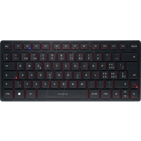 CHERRY KW 9200 Mini, kompakte Multi-Device-Tastatur für bis zu 4 Endgeräte, Schweizer Layout (QWERTZ), wahlweise Verbindung per Bluetooth®, Funk oder Kabel, wiederaufladbar, schwarz