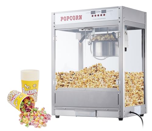 Popcorn-Maschine für Filmabend, Popcorn-Maschine mit 10 Popcorn-Eimern, Temperaturregelung mit Digitalanzeige, altmodische Popcorn-Maschine, Kinostil, 237 ml