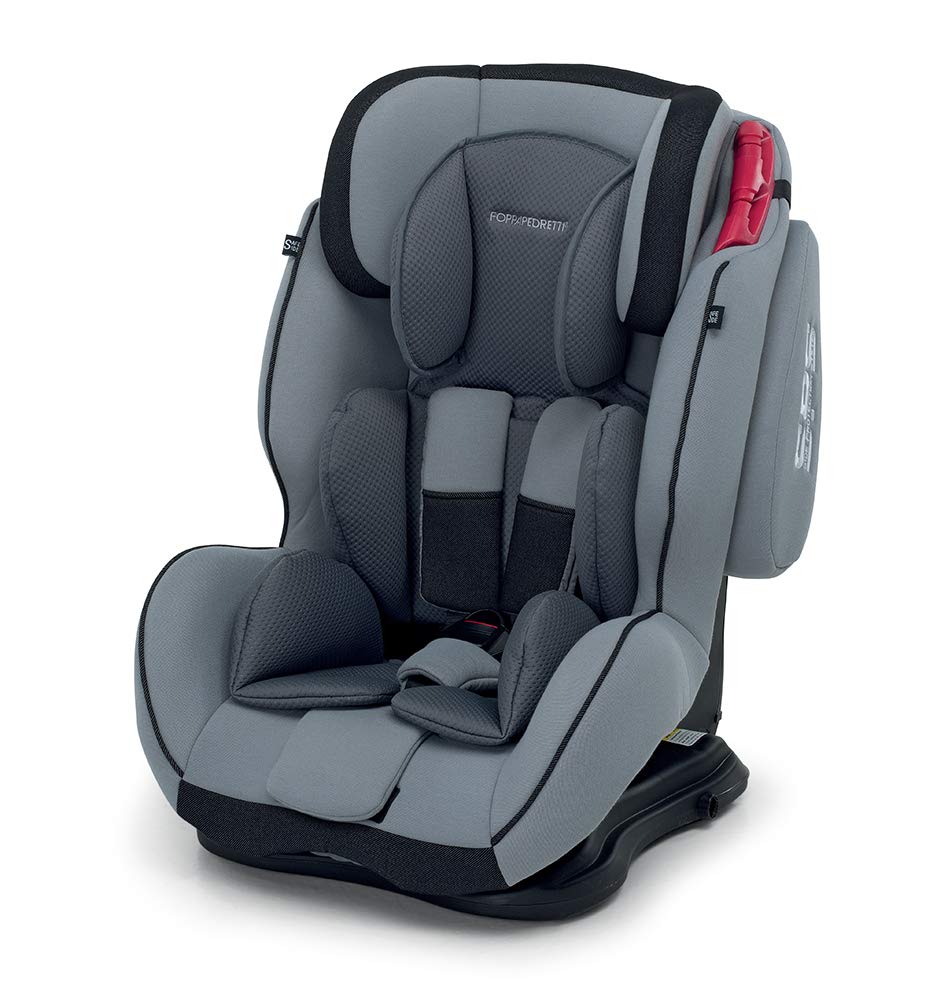 Foppapedretti Dinamyk Autositz, Gruppe 1/2/3 (9–36 kg) für Kinder von 9 Monaten bis 12 Jahren, Fahrzeugbefestigung mit Fünf-Stufen-Gurt, 66 x 50 x 76 cm, hellgrau (Ice)