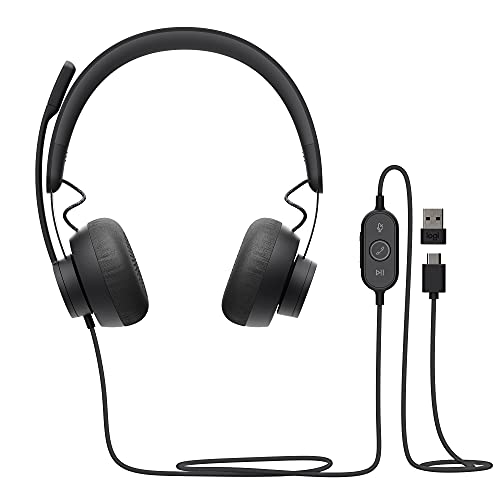 Logitech Zone 750 Kabelgebundenes Over-Ear-Headset mit Noise-Cancelling-Mikrofon, USB-C und USB-A-Adapter, Plug-and-Play-Kompatibilität für alle Geräte - Grau