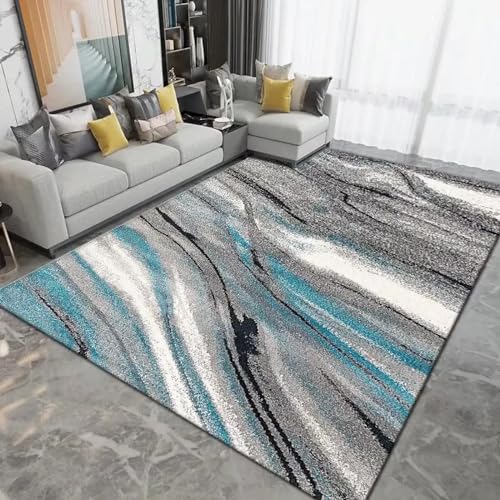 Teppich Abstrakt Stilvolles modernes Grau und Blau Geometrisches Muster Wohnzimmer Schlafzimmer Weich Teppich 180x240 cm Waschbar Nicht Verblassen rutschfest Kurzflor Großer Teppich