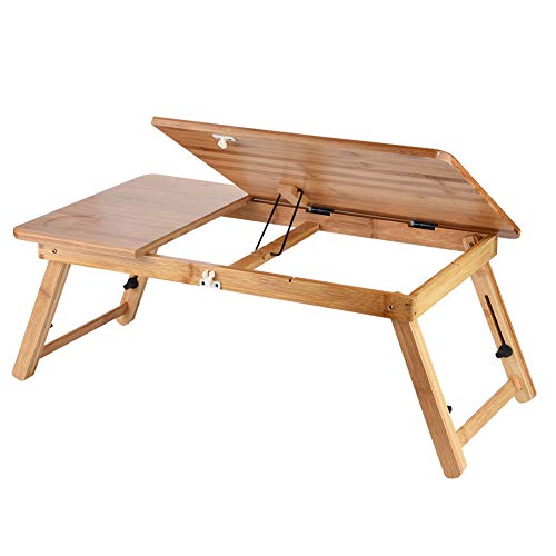 Holz-Bambus-Laptop-Schreibtisch, höhenverstellbarer Laptop-Ständer mit 1 X faltbarem Holz-Laptop-Ständer für Teppiche für Sofas für Schreibtische für Böden(62 * 34 Without Drawer, White)