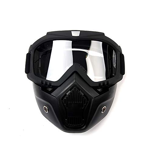 League & Co schwarze Maske und Brille für Motorradhelm, Motorrad, Gesichtschutz, TPU, verstellbar (Linse transparent)