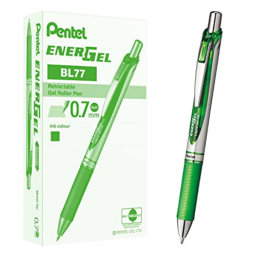 Pentel BL77-KX EnerGel Gel-Tintenroller mit Druckmechanik, 0,7 mm Kugeldurchmesser = 0,35 mm Strichstärke, nachfüllbar, 12 Stück, hellgrün