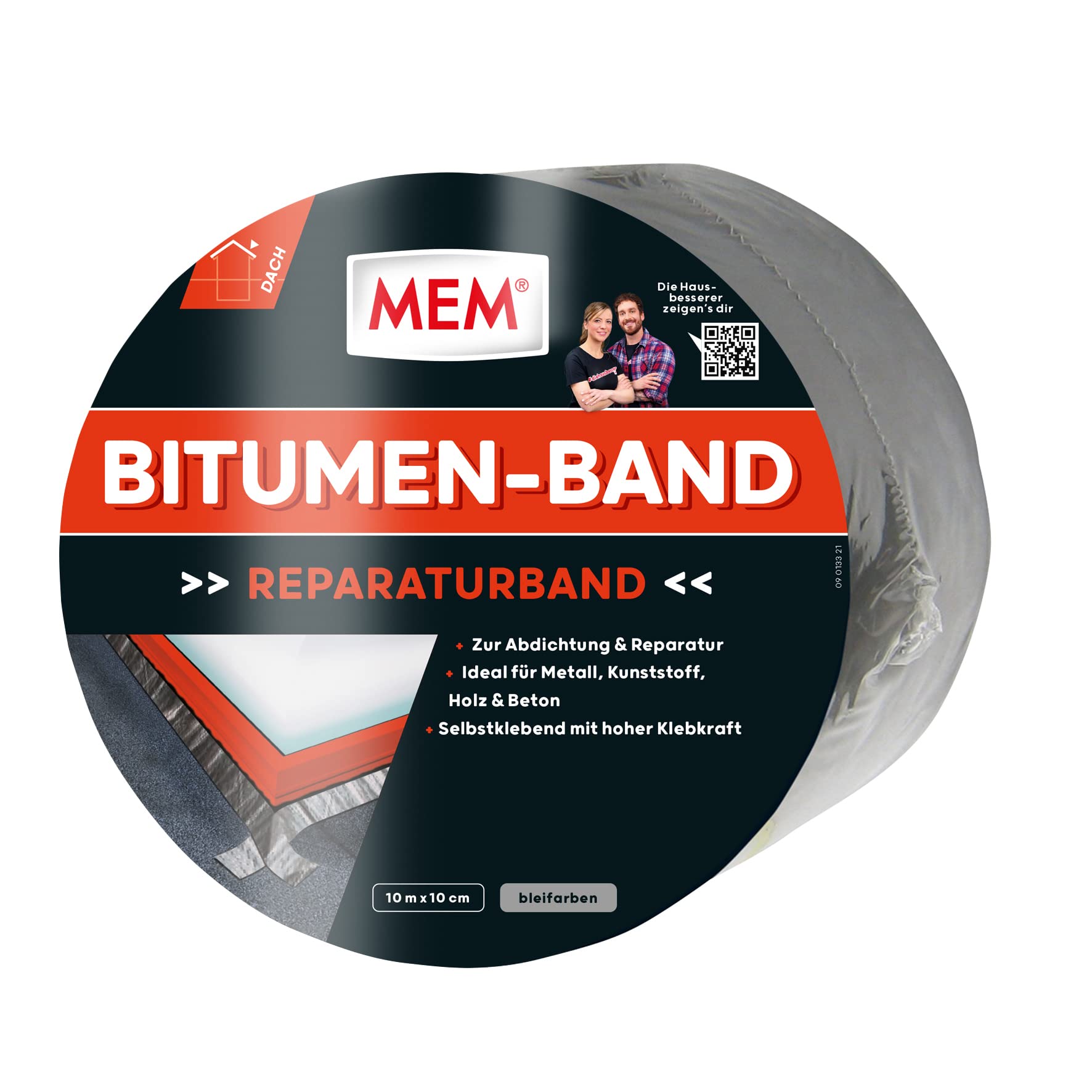 MEM Bitumen-Band, Selbstklebendes Dichtungsband, UV-beständige Schutzfolie, Stärke: 1,5 mm, Maße: 10 cm x 10 m, Farbe: Blei