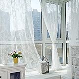 Baoer 2 Stück transparente Vorhänge aus Spitze mit Blumenstickerei für Schlafzimmer, Wohnzimmer, Stangendurchzug, Retro Vintage