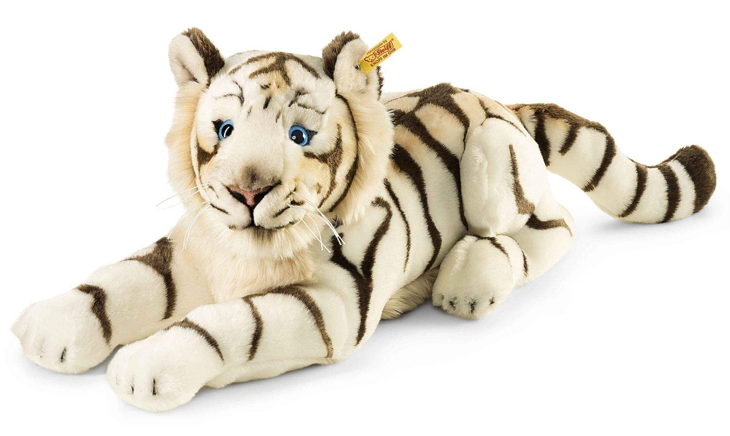 Steiff Bharat Tiger - 43 cm - Plüschtiger liegend - Kuscheltier für Kinder - weich & waschbar - weiß (066153)
