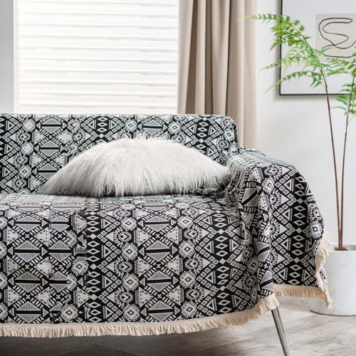 HMGAQNP Sofabezug, Schal-Decken, gestrickter Überwurf rutschfeste Baumwolle staubdicht groß für Sofas 3-Sitzer Bohemian-Stil mit Quasten geeignet für Bett Outdoor Camping(G,70.8 * 102.3in)