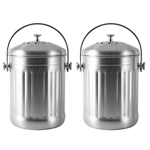 PRIZOM 2X Kompost Behälter, SchälküBel für Die Küche zu Hause, mit und 4 Aktiv Kohle Filtern, 5 Liter, Leicht zu Reinigen