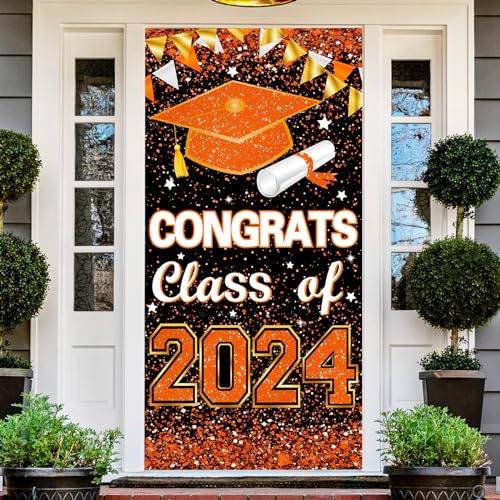 180 x 91 cm Congrats Grade Class of 2024 Schild Banner Türabdeckung Abschlussfeier Dekorationen Große Haustür Veranda Schild Hintergrund für Wand Indoor Outdoor Photo Booth Requisiten Partyzubehör