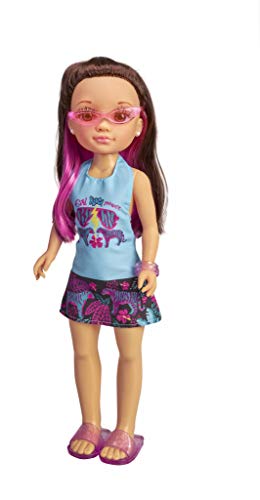 Nancy Tropical Brille (700016730), Puppe für einen Tag am Strand, Frisuren mit rosa Dochten, mit Kleidung und Accessoires, für Mädchen und Jungen ab 3 Jahren (FAMOSA)