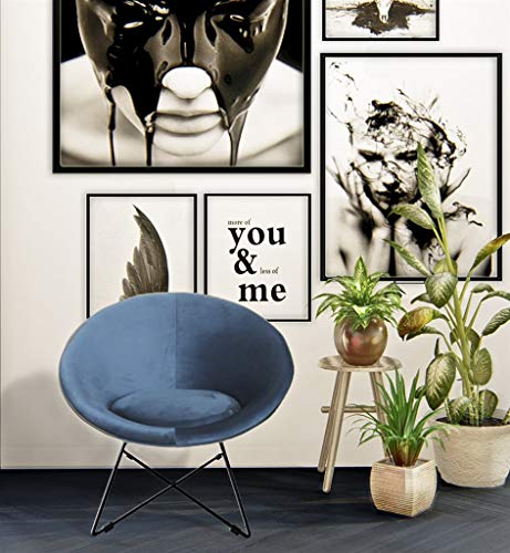 Zons Haye Fauteuil Velours BLEU DE Style INDUSTRIEL Avec Pieds EN Metal Heckenschirme aus blauem Velour im indischen Stil mit Füßen aus Metall, 73x62xH71cm