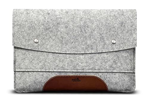 Pack & Smooch Hülle für MacBook Air 13 (Neustes Modell) Sleeve Case 100% Wollfilz Pflanzlich Gegerbtes Leder Handmade in Germany Grau/Hellbraun