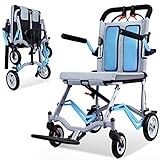 Broobey 2023 NEU Faltbarer Transportrollstuhl für Erwachsene und Senioren, Transitrollstuhl, Gewicht nur 6,8 kg, leichte tragbare Rollstuhlstütze aus Aluminium, 100 kg, blau