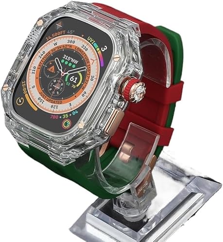 HHBYLEEE- Transparentes Uhrengehäuse, Gummiband, Mod-Kit, für Apple Watch Ultra 2 49 mm, 45 mm, 44 mm, für Herren und Damen, Silikon-Uhrenarmband, für iWatch SE 8/7/6/5/4 Serie mit Werkzeug