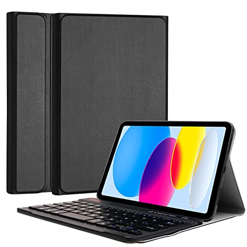 TECHGEAR Strike Folio Schutzhülle für iPad 10 11,9 Zoll (2022, 10. Generation), PU-Leder, Standfunktion mit abnehmbarer kabelloser Bluetooth-Tastatur, UK-QWERTY-Tastatur, Schwarz