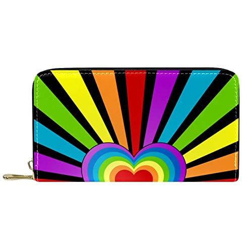 VBFOFBV Geldbörse für Frauen, Mehrzweck-Designer-Reisegeldbörse, Lange Handtasche mit Mehreren Taschen, Regenbogen Linie Herz moderner Cartoon