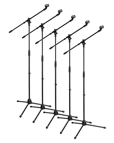 5x SET McGrey MBS-01 Mikrofonständer mit Galgen und Mikrofonklemme (Schwenkarm, höhenverstellbar bis ca. 154 cm, Dreibein, Kabelklemmen, Länge Galgen ca. 75 cm) schwarz