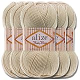 Alize Baby Best 5x 100g Strickwolle Antipilling türkische Babywolle Bebe einfarbig Wolle zum Stricken und Häkeln Cotton Soft (Stone | 599)