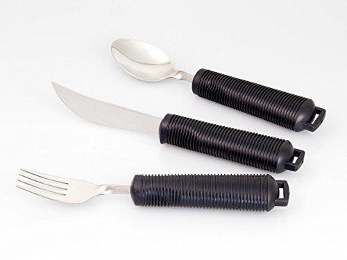 Flexibles Besteck mit Gummigriff | Ergonomisches Essbesteck | Senioren-Besteck mit praktischen Griffen | 3-teiliges Set | Ess-Löffel, Messer und Gabel