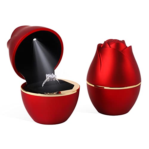 Rolin Roly Ring Box mit LED Licht Rose Rot Ring Schachtel Jewelry Geschenkbox für Ring Schmuckschatullen Vorschlagen Ringkasten Hochzeit Verlobungsring