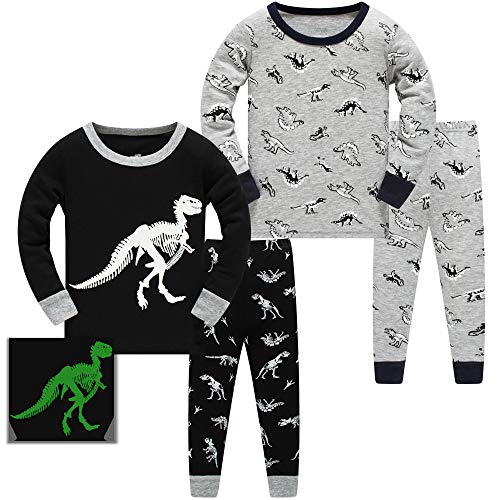 LOLPIP Lange Ärmel Pyjamas Sets für kleine Jungen 100% Baumwolle Pyjamas Kleinkind Kinder Pjs Größe Dinosaurier Glühen in der Dunkelheit Größe 1-2 Jahre