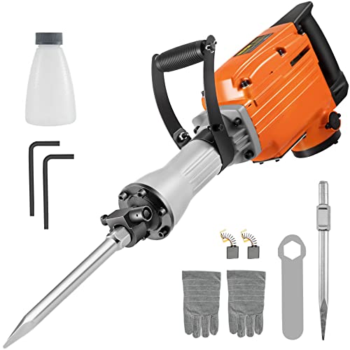 Mophorn Abbruchhammer 2200W Bohrhammer 2000 U/min 360°-verstellbarer Zusatzhandgriff mit 16 Zoll inkl. Spitz- und Flachmeißel zum Bohren und Hammerbohren