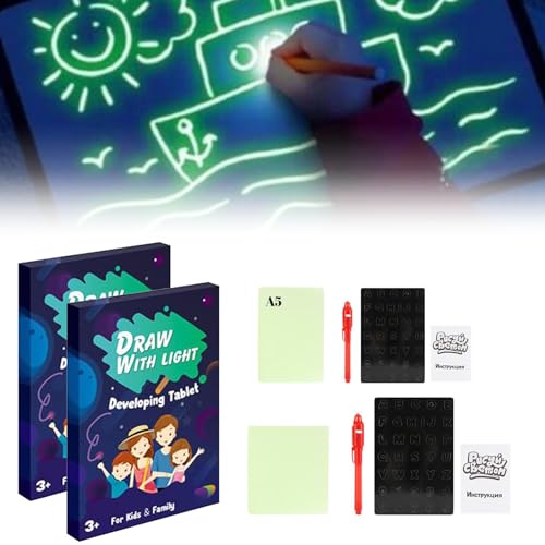 Donubiiu Magic Led Light Drawing Pad, LCD Writing Tablet, Led Light Up Drawing Board, Fun Led Drawing Board Glow In Dark, Reusable Doodle Board Clear Led Drawing Table for Kids (A3+A5)