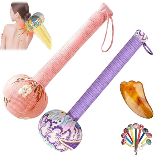 Lymphatic Hammer, Lymphatic Drainage Hammer, Wormwood Massage Hammer for Body, Manual Massage Tools (26CM/10IN,Pink+Purple)