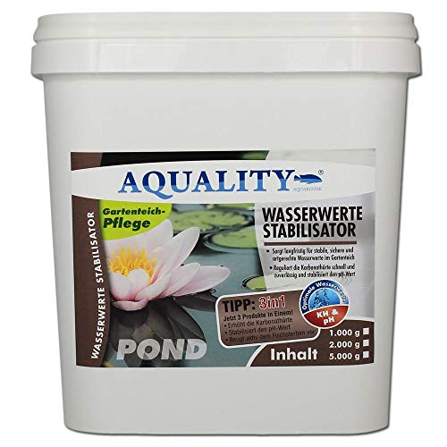 AQUALITY Gartenteich Wasserwerte Stabilisator 3in1 (GRATIS Lieferung in DE - Artgerechte Wasserwerte im Gartenteich - Reguliert langfristig die Karbonathärte, stabilisiert den pH-Wert), Inhalt:5 kg