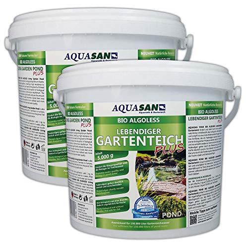 AQUASAN Bio ALGOLESS Lebendiger Gartenteich Plus (Fördert die Wasserqualität, entfernt Fadenalgen, Schadstoffe, Schwimmteiche, Algenmittel), Inhalt:10 kg