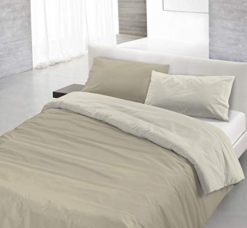 Italian Bed Linen Natural Color Doubleface Bettbezug, 100% Baumwolle, Turteltaube/Creme, Doppelte