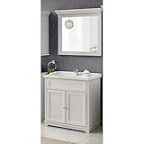 Lomadox Waschplatz Set ● Landhaus Andersen Pine weiß ● 80 cm Keramik-Waschtisch, Unterschrank mit 2 Türen und Spiegel
