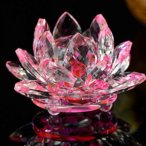 80mm Quarzkristall Lotus Blume Handwerk Glas Papiergewichte Fengshui Ornamente Figuren Home Hochzeit Party Decor Geschenke Souvenir-Rosa