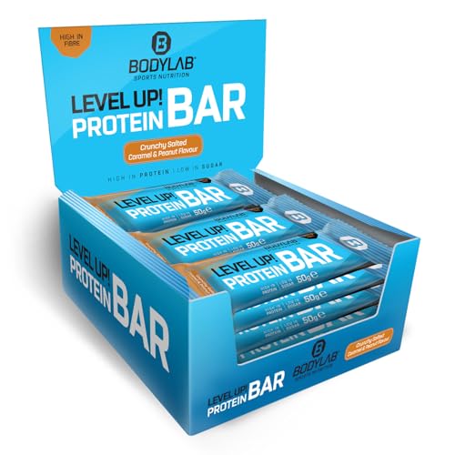 Bodylab24 Protein Bar (2-Layer) Salted Caramel 12 x 50 g, Protein-Riegel mit 16g Eiweiß pro Riegel, High Protein Low Sugar, Eiweißriegel mit wenig Zucker