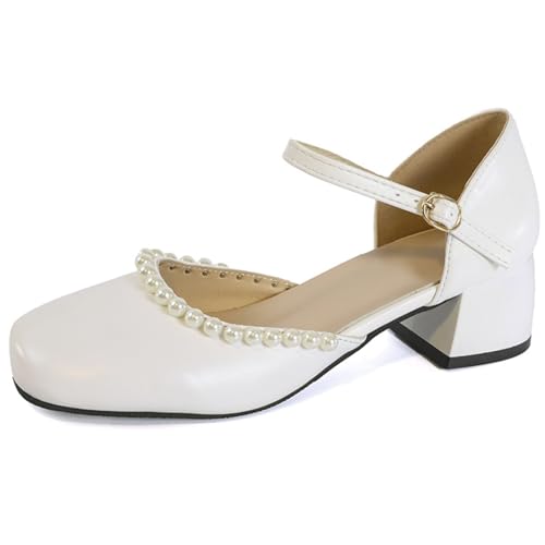 NEOFEN Damen-Sandalen, geschlossener Zehenbereich, hoch mit Perlenabsätzen für Damen, zum Hineinschlüpfen, mit hohen Absätzen, sexy, niedliche Party- und Hochzeitsschuhe (Color : White, Size : 40 EU)