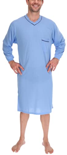 Nachthemd Herren Langer Arm Nachtkittel Nachtgewand Schlafhemd, Größe:M, Farbe:Taubenblau