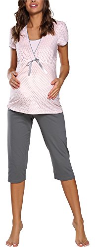 Stillpyjama Krankenhauspyjama Damen Schlafanzug lang Pyjama Set | Nachtwäsche Hausanzug Kurzarm Zweiteiliger Sleepwear (XL, Orange)
