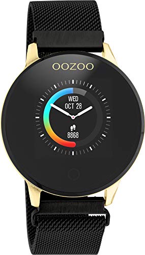 Oozoo Unisex Smartwatch mit Edelstahl Milanaiseband Goldfarben/Schwarz 43 MM Q00122