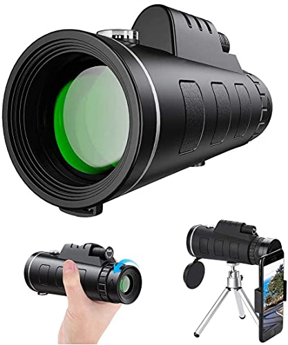 Einzelfernrohr-Nachtsichtgerät für Erwachsene, 40 x 60 Hochleistungs-HD-Monokular mit Dual-Fokus und Smartphone-Halterung, Stativ für Vogelbeobachtung, Camping, Reisen