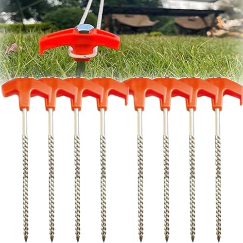 8 Screw in Tent Stakes - Ground Anchors Screw In, 8 PCS Ground Anchors Screw In, Ground Stakes Heavy Duty, Tent Stakes for Drill (Orange,8PCS)