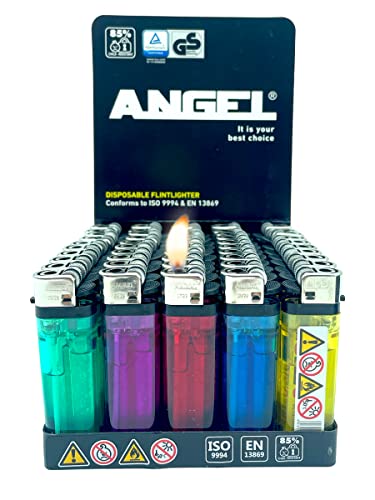Clearfee 200 Stück transparent Einwegfeuerzeuge, Reibradfeuerzeuge, Einweg Feuerzeug, bunt in 5 Farben Einwegfeuerzueg