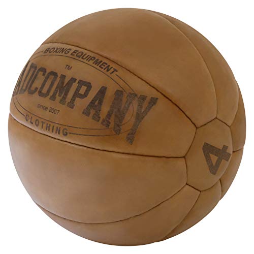 Bad Company Vintage Leder Medizinball in 10 Gewichtsstufen l Vollball aus hochwertigem Echtleder in braun 9 kg