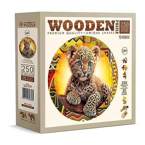 WOODEN.CITY Holzpuzzle - Niedlicher kleiner Leopard 250 Teile - Einzigartige ausgefallene Puzzles mit tierförmigen Teilen - Herausforderndes Holzmosaikpuzzle für Erwachsene