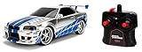 Jada Toys Fast & Furious RC Nissan Skyline GTR, R34, Turbofunktion, RC Auto, Ferngesteuertes Auto mit Fernbedienung, vorwärts-rückwärts, Links-rechts, Maßstab 1:24, blau/Silber